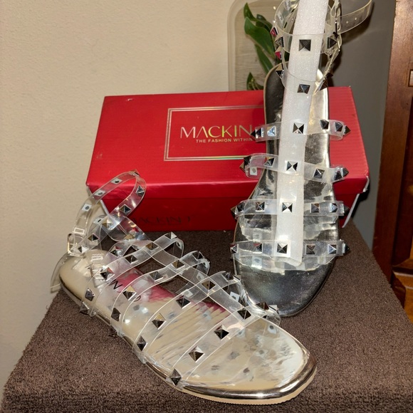 Mackin J silver sandals; clear with silver pointed studs; nice and comfortable - Picture 3 of 16